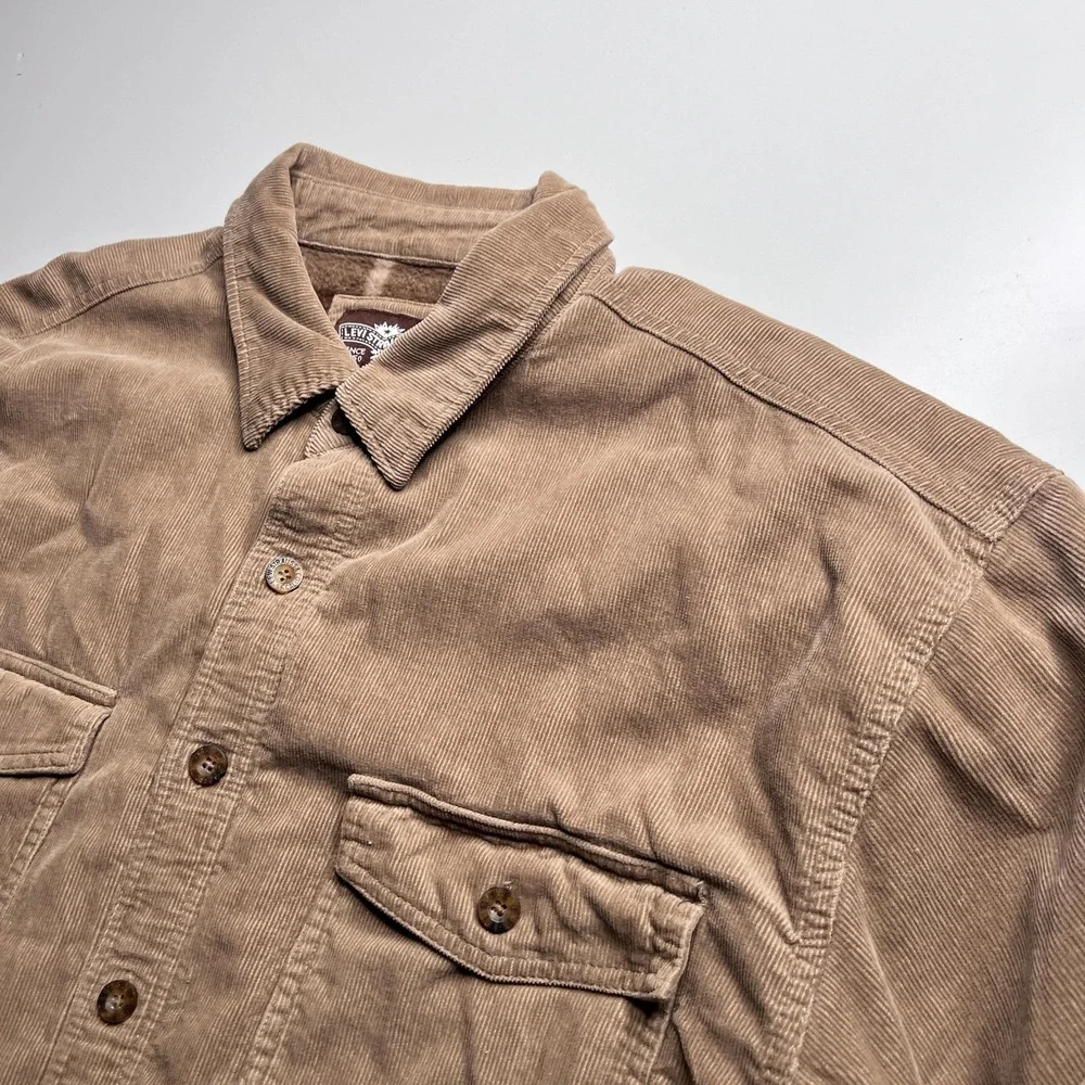 Levi's Shirt Jacket Mens XL Beige Corduroy Fleece Lined Button Up Workwear - Picture 3 of 8